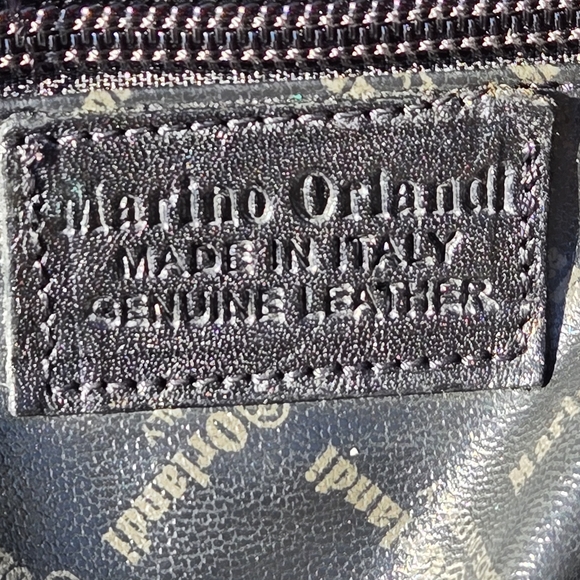 Marino Orlandi Duffle Weekender Travel Bag Italy Leather Black Brown 24x13x10" - Picture 15 of 15